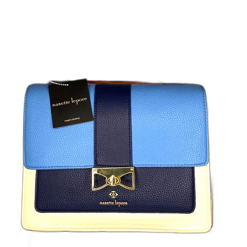 Nanette Lepore Quiet Luxury Vegan Leather Ladies Navy and Cream  Top Handle Bag